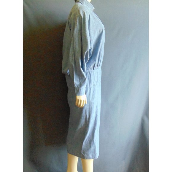 Norma Kamali 80s Vintage Blue Chambray Dress M - Picture 4 of 8